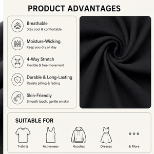Tissu tricoté chaîne 100 % coton ChaoPai, 480 GSM, largeur 160 cm, noir uni teint, pour sweats à capuche de luxe, vente en gros - Product Image 2