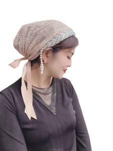 Último Diseño de Ramadán, Pañuelo para la Cabeza de Estilo Étnico para Mujer, Color Sólido, Musulmán, con Bordado de Encaje, Transpirable y Ecológico - Product Image 6