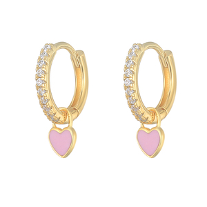 ROXI S925 Pendientes de Aro Redondos de Plata de Ley con Colgante de Corazón Colorido y Esmalte Huggies - Product Image 1