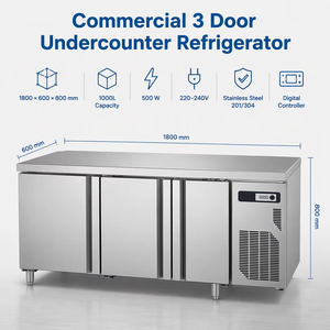 Congélateur horizontal commercial OEM à 3 portes grande capacité, plan <span class=keywords><strong>de</strong></span> travail réfrigéré, réfrigérateur sous comptoir à 3 portes pour cuisine - Product Image 2