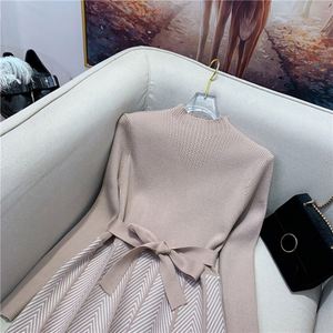 Vestido de Suéter de Punto para Mujer, Moda Otoño Invierno, Cintura con Cinturón, Estilo Casual, Largo Midi, Corte en A - Product Image 4