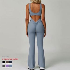 Combinaison de yoga sans manches et sans coutures, dos nu, pour la course, la gym et le fitness, tenue de sport moulante et élastique - Product Image 2