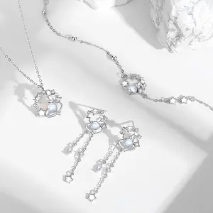 Neue Kollektion Flower Drop Ohrringe Round Planet Crystal Korean Für Armband Halskette Frauen Silber Schmuck Set