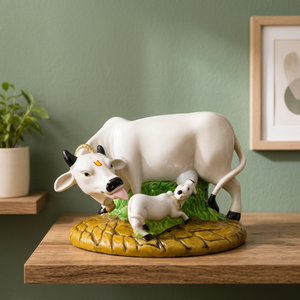 Vente en gros de statues de vache et de veau en résine artisanale Nirmala |   Idole de vache Kamdhenu traditionnelle indienne du Rajasthan pour table, bureau, maison - Product Image 3