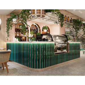 Cafetería moderna Cafetería Mostrador de <span class=keywords><strong>Bar</strong></span> verde Diseño personalizado a medida Diseño de cafetería a la venta - Product Image 1