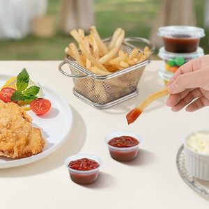 <b>100ml</b> <b>Cups</b> with Lids,Food Safe Disposable Plastic Portion Condiment Dipping Sauce <b>Cups</b>,Small Containers for Salad Dressing - Product Image 4
