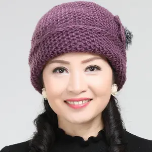2020 Mùa Đông Dệt Kim Bà Dệt Kim Mũ Len Tai Bảo Vệ Ấm Trung-Tuổi Và Người Già Mùa Đông Windproof Beanie