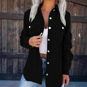 Dropshipping Shopify – Nouvelle veste décontractée légère en velours côtelé pour femme, grande taille, à revers, manches longues, boutonnée sur le devant, couleur unie - Product Image 2