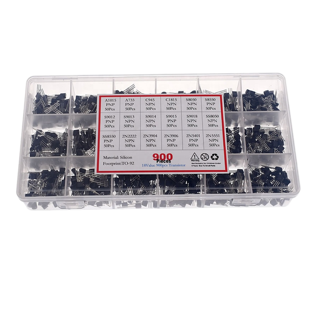 900pcs Transistors 18 Value Bipolar Triode Transistor TO-92 Box Kit A1015-2N5551 DIY LED Kit PNP NPN 3Pin Power Transistors