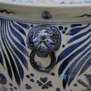 Pots en porcelaine bleu et blanc Antique RZFH01-B poisson motif algues tête de Lion poignée grands Pots en céramique jardinière - Product Image 4