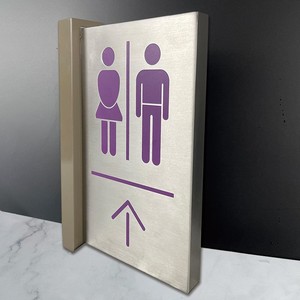 Letrero de acero inoxidable para baño, 8 x 14 cm, letrero direccional para inodoros para hombres y mujeres, para centros comerciales y hoteles - Product Image 1