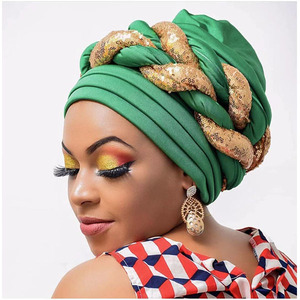 Gorro de nailon HT-212 para mujer, Hijab musulmán árabe con lentejuelas doradas trenzadas, turbante tradicional indio, <span class=keywords><strong>2013</strong></span> - Product Image 1