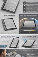 Lecteurs de livres électroniques de 7 pouces avec grand écran tactile haute résolution, livres électroniques gratuits à lire sur écran E-ink personnalisé