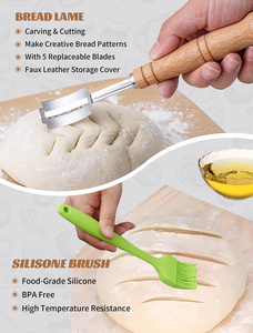 Factory Natural Rattan Eco-Friendly Bread Proofing Basket <b>Set</b> Sourdough <b>Baking</b> Kit 2 Baskets 2 Liners Danish Whisk Dough Scraper - Product Image 4