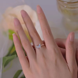 Butterfly Fairy 3D Ring For Women Colored Diamond Pave Setting Gift Jewelry - Product Image 1