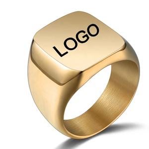 Bague signet personnalisée en acier inoxydable plaqué or avec gravure, badge LOGO, pour club familial ou champion - Product Image 6