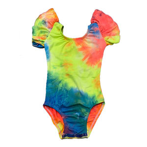 Mélange de couleurs <span class=keywords><strong>pastel</strong></span> Tie Dye Toddler Kids Ballet Leo Colorful Rainbow Tie Dye Baby Girls Flutter Sleeve Justaucorps avec boutons-pression - Product Image 5