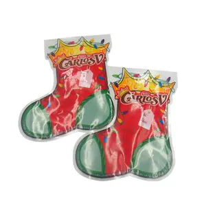 Özelleştirilmiş Merry Christmas tasarım fermuar dekorasyon çorap plastik hediye şeker tatlı çerez gıda şekli Mylar çantalar