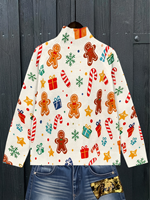Cárdigan Navideño con Diseño de Hombre de Jengibre para Mujer, Tejido por Computadora, con Transferencia Térmica, Personalizado para Uso Diario Informal y Festivo