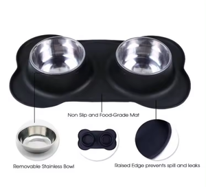 कुत्ते के कटोरे के साथ स्टेनलेस स्टील के पानी और खाद्य फीडर के लिए गैर फैल स्किड प्रतिरोधी सिलिकॉन चटाई पालतू जानवर पिल्ला छोटे मध्यम कुत्तों - Product Image 3