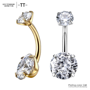Piercing corporel en titane ASTM F136 14G avec incrustation de zircone cubique sertie à griffes, barbell incurvé pour sourcil, piercing de nombril, boucles d'oreilles et piercing de lèvre - Product Image 1