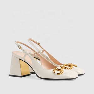 Chaussures à talons hauts pour femmes, modèle 2023, qualité supérieure, luxe, personnalisées, avec boucle Horsebit, bout <span class=keywords><strong>carré</strong></span>, couleur <span class=keywords><strong>blanche</strong></span> - Product Image 1