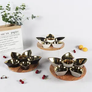 Porcelain leaf shaped bowls set of 6 electroplated serving bowls for nuts fruits