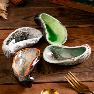 Restaurant Rétro Céramique <span class=keywords><strong>Porcelaine</strong></span> Vaisselle Écologique <span class=keywords><strong>Assiette</strong></span> En Forme D'huître Caviar Snack Dip Dish - Product Image 6