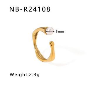 新しいステンレス鋼デザインクリスタルラインストーン幾何学的パールリングジュエリーギフト女性男性 - Product Image 6