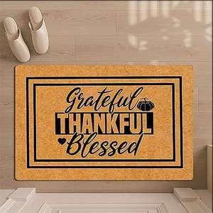 JFFBFF 23.6 po (W) X 15.7 po (L) drôle antidérapant intérieur/extérieur <span class=keywords><strong>tapis</strong></span> de bienvenue reconnaissant reconnaissant béni Thanksgiving maison Polyester - Product Image 4