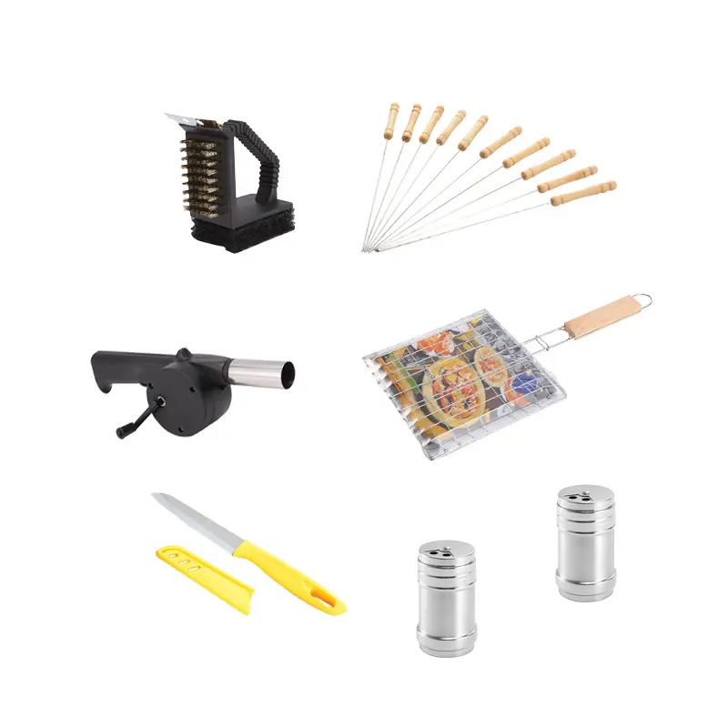 Barbecue Outil Accessoires Assaisonnement Pot Grill Clip Souffleur Brochette Brosse Légumes Et Fruits Couteau Sept Pièces Ensemble