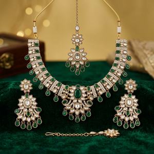Indian Traditional Antique Gold Plated Kundan Choker Necklace <b>Set</b> Multicolor Gemstone Bead Navratna Style Bridal Jewelry <b>Set</b> - Product Image 3