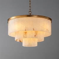Lustre contemporain rond en marbre d'albâtre espagnol et laiton, lampe suspendue pour salon, villa, plafonds hauts