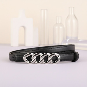 Ceinture fine en cuir véritable pour femme, ceinture décorative avec boucle en chaîne cœur argentée pour robes - Product Image 1