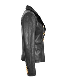 Blazer de Mujer Personalizado 100% Cuero Nappa Negro Genuino, Corte Entallado, Forro Premium, Marca Privada OEM/ODM, Venta al Por Mayor de Lujo - Product Image 3