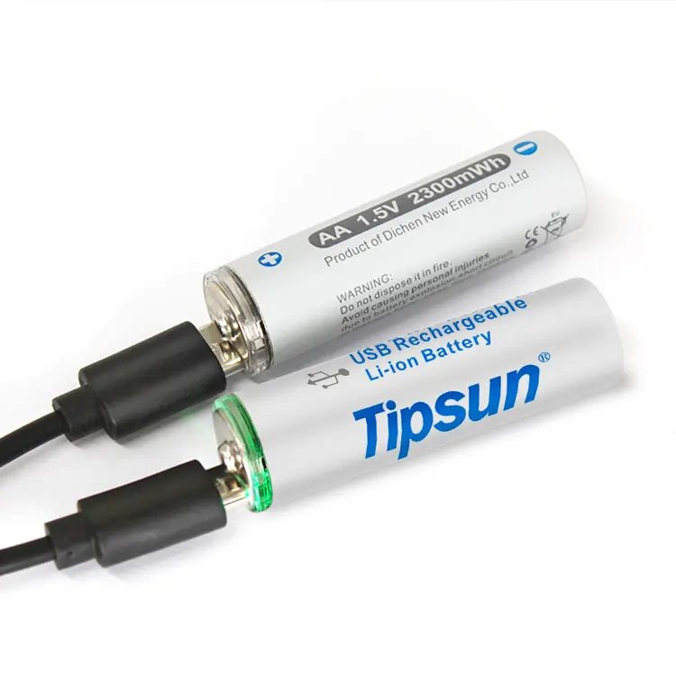 Tipsun การออกแบบใหม่ประเภท C พอร์ต Usb ไมโคร2300mwh ลิเธียมไอออน1.5โวลต์ Aa แบตเตอรี่แบบชาร์จไฟ