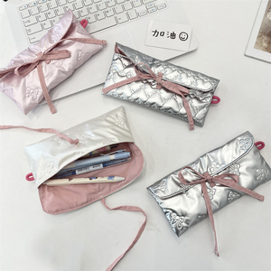 Astuccio Portamatite a Forma di Asciugamano con Cerniera e Fiocco, Piccola <span class=keywords><strong>Borsa</strong></span> per il Trucco, Portapenne per Sopracciglia, <span class=keywords><strong>Organizer</strong></span> per Pennelli Cosmetici e Gioielli - Product Image 3