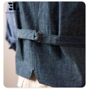 LARSUR Gilet en jean avec braguette à boutons, robe formelle personnalisée avec boucle de <span class=keywords><strong>Paris</strong></span>, veste en jean sans manches coupe ajustée pour hommes - Product Image 4