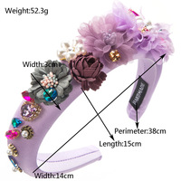 Serre-tête en éponge de style européen et américain, luxueux, en tissu perlé, avec motif floral, élégant, orné de strass, accessoires pour cheveux