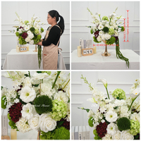 DKB Bouquet de fleurs blanc, vert et bordeaux de 40 cm, petit format, le plus vendu et le moins cher, pour la décoration de table de mariage