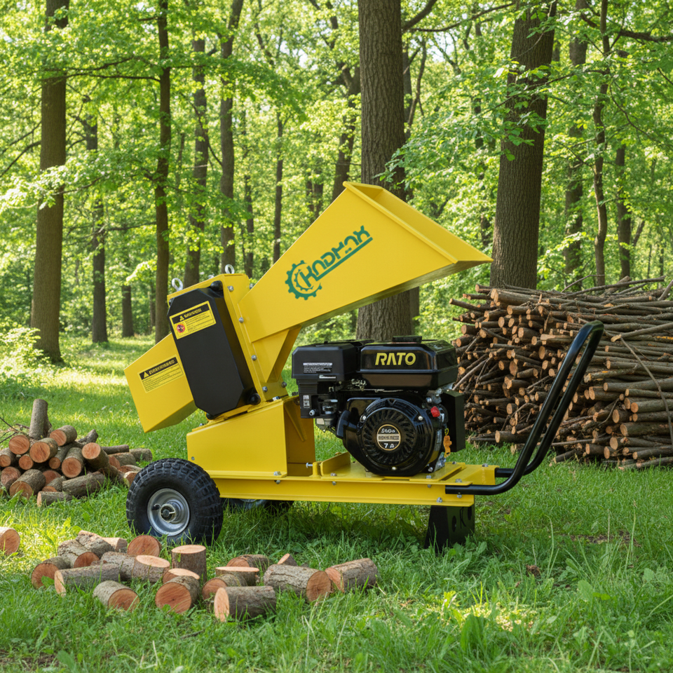 KNDMAX Forestry Machinery Mobile Wood Chipper Heavy Duty 7HP Gasoline ...
