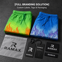 Shorts en molleton personnalisés RAMAX Green Flame Tie Dye Y2K Streetwear pour hommes Hip Hop, vente en gros