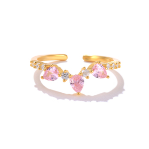 ROXI S925 Sterling Silver 18K Gold-plated pink Zircon Wedding Opening <b>Adjustable</b> <b>Ring</b> Gift - Product Image 1