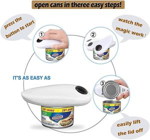 Ouvre-boîte électrique portable en plastique, simple, à bouton-poussoir, bord lisse, sans danger pour les aliments, écologique, composants en acier inoxydable - Product Image 4