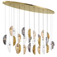 Lustre ovale en laiton brossé de luxe avec verre artisanal et cuivre forgé, éclairage moderne, lustre moderne