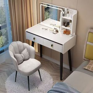 Tocador Moderno y Elegante con Superficie <span class=keywords><strong>de</strong></span> Vidrio, Mesa <span class=keywords><strong>de</strong></span> Maquillaje Blanca y Negra - Product Image 5