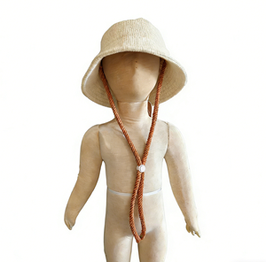 Chapeau de pêcheur tissé pour bébé et enfant, couleur caramel, avec sangle de menton réglable, protection solaire, polyvalent - Product Image 3