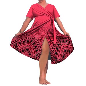High Quality Customized Red Polynesian Tribal <strong>Dresses</strong> Women Laty Elegant Lace-Up v Neck <strong>Dress</strong> <strong>Plus</strong> <strong>Size</strong> Womenclothing Vestidos - Product Image 3