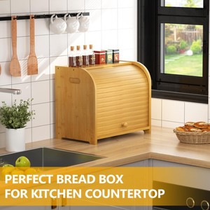 Boîte de rangement pour pain en bambou à double couche, couleur naturelle, anti-poussière, pour la cuisine, conteneur alimentaire de bureau - Product Image 3
