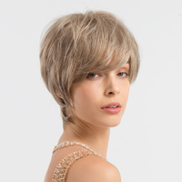 Perruques synthétiques blondes et brunes naturelles à couches droites, coupe pixie courte avec frange, brun clair, en dentelle, fabriquées à la machine pour femmes